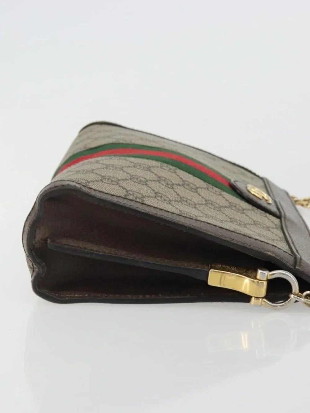 GUCCI GG Supreme Web Sherry Line Chain Bag PVC Beige Gold 503877 Auth mr1659